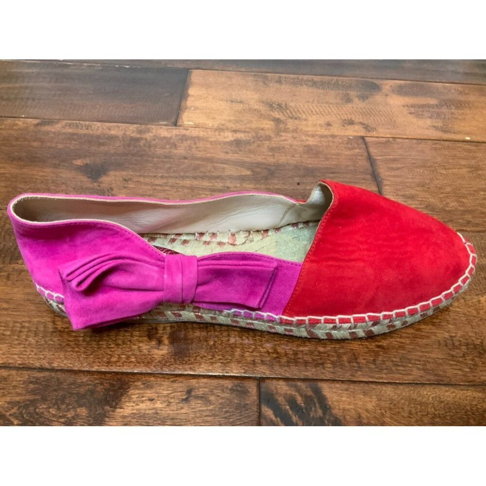 Sophia Webster Red & Pink Suede Leather Espadrille Flats W/ Bows, Size 10 | 40